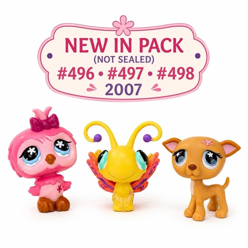 LITTLEST PET SHOP LPS Cuddliest 3 pc Bird #496 Butterfly #497 Dog #498 NIP 2007